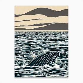 Gray Whale Linocut Canvas Print
