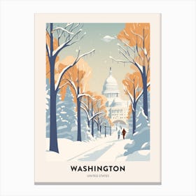 Vintage Winter Travel Poster Washington Dc Usa 3 Canvas Print