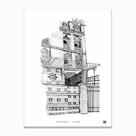 Brickhouse Saigon Vietnam Architecture Pen Ink Drawing Canvas Print