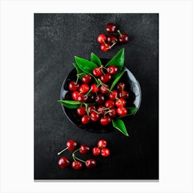 Cherries with leaves — Food kitchen poster/blackboard, photo art Canvas Print