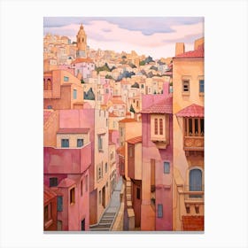 Valletta Malta 1 Vintage Pink Travel Illustration Canvas Print
