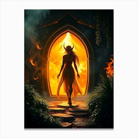 Elven Goddess in Fire Portal Canvas Print