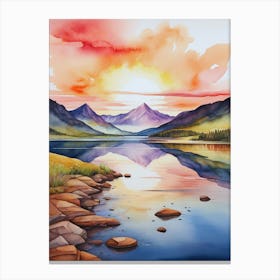 Sunset Over Lake Canvas Print Canvas Print