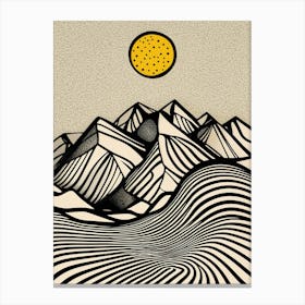 A minimalist pen and ink drawing of a mountainous Canvas Print