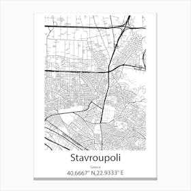 Stavroupoli,Greece Minimalist Map Canvas Print