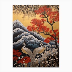 Autumn Dandelion And Peacocks 2 Vintage Japanese Botanical Canvas Print