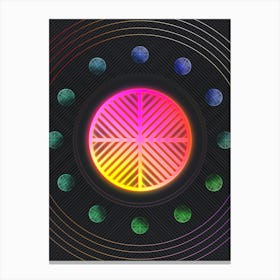 Neon Geometric Glyph in Pink and Yellow Circle Array on Black n.0065 Canvas Print
