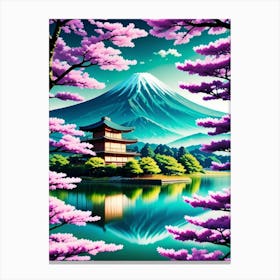 Japanese Cherry Blossoms Mount Fuji Japan Beautiful Lake Landscape 1 Canvas Print