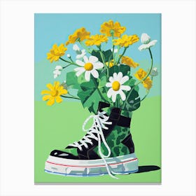 Floral Fusion: Blooms on Trendy Sneakers Canvas Print