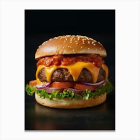 Hamburger On Black Background Canvas Print