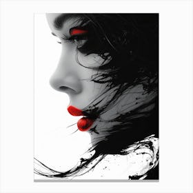 Cracked Realities: Red Ink Rendition Inspired by Chevrier and Gillen: Portrait Of A Woman With Red Lipstick Canvas Print
