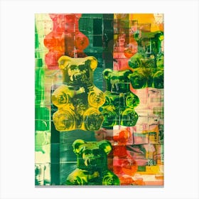 Green Gummy Bears Retro Collage 3 Canvas Print