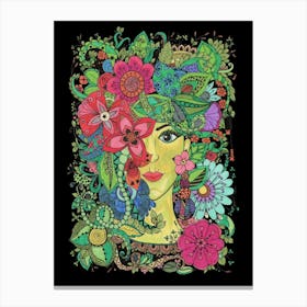 Mandala Drawing Nature Young Woman Drawn Illustration Forest Spirit Canvas Print