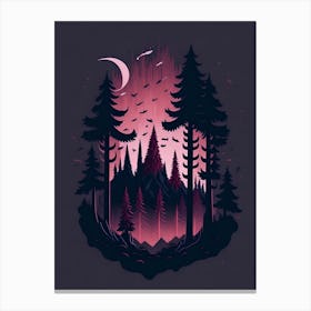 A Fantasy Forest At Night In Red Theme 45 Canvas Print