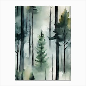 Foggy Fall Forest Pinetrees Canvas Print