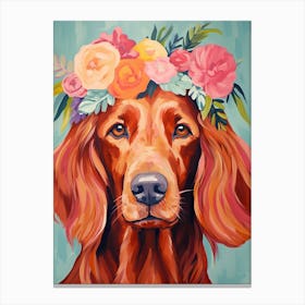 Irish Setter Portrait With A Flower Crown, Matisse Painting Style 4 Canvas Print