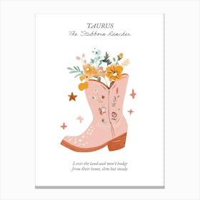 Taurus Cowboy Boots Zodiac Preppy Western Cowgirl Canvas Print