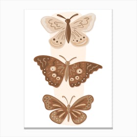 Three Butterflies Beige Boho Botanical Canvas Print