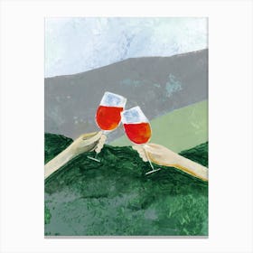 Mountain High Aperol painting drink alcohol kitchen hands hand painted green mint grey gray orange Canvas Print