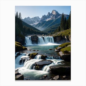 Waterfall Mountains Canvas Print