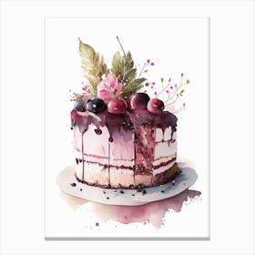 Black Forest Cake Dessert Gouache Flower Canvas Print