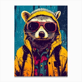 Raccoon Wearing Yellow Jacket Pop Canvas Print