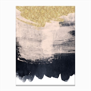 Gold Baby Pink And Dark Blue Paint Strokes Canvas Print