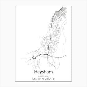 Heysham,United Kingdom Minimalist Map Canvas Print