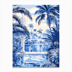 Blue And White Palm Trees Canvas Print