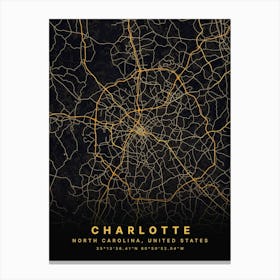 Charlotte North Carolina USA Black And Gold Map Canvas Print