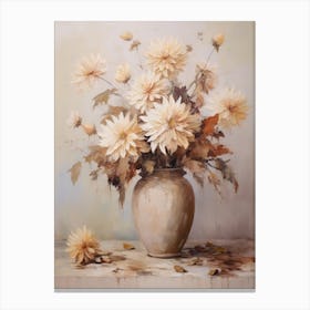 Dahlia, Autumn Fall Flowers Sitting In A White Vase, Farmhouse Style 1 Canvas Print