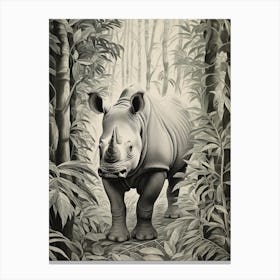 Black & White Illustration Of A Rhino Canvas Print