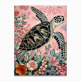 Floral Animal Painting Sea Turtle 3 Canvas Print