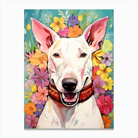 Bull Terrier Portrait With A Flower Crown, Matisse Painting Style 1 Canvas Print