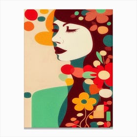 Girl In Love, Flowers, Retro Motif, Grainy Texture Canvas Print