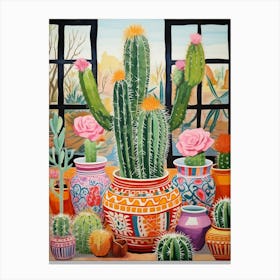 Cactus Painting Maximalist Still Life Barrel Cactus 1 Canvas Print