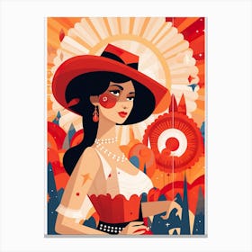 Lady In Red Hat Canvas Print