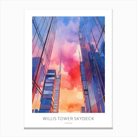 Willis Tower Skydeck Chicago Watercolour Travel Poster Canvas Print