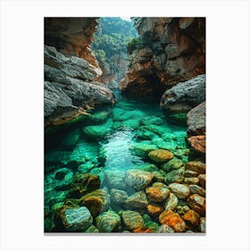 Rocky Water In A Cave Canvas Print