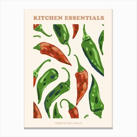 Green & Red Chilli Pattern Illustration Poster Canvas Print