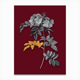 Vintage Shining Rosa Lucida Black and White Gold Leaf Floral Art on Burgundy Red n.0379 Canvas Print
