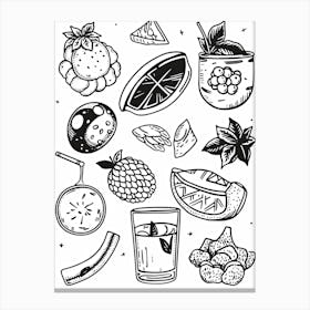 Fruits And Vegetables Black And White Line Art 3 Canvas Print