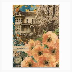 Peach Flowers Scrapbook Collage Cottage 3 Canvas Print