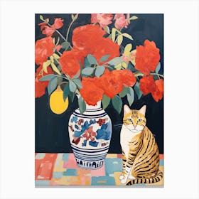 Rose Flower Vase And A Cat, A Painting In The Style Of Matisse 11 Canvas Print