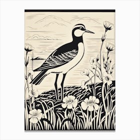 B&W Bird Linocut Lapwing 1 Canvas Print