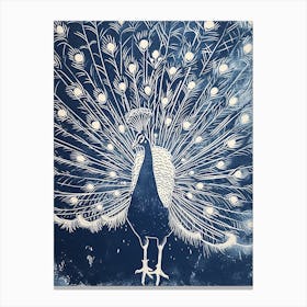 Navy & White Peacock Portrait 2 Canvas Print