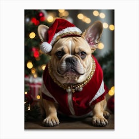 French Bulldog In Santa Hat Canvas Print