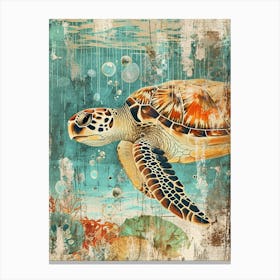 Textured Sea Turtle Collage With Bubbles 4 Canvas Print