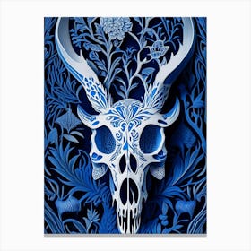 Animal Skull 2 Blue Linocut Canvas Print