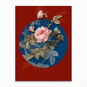 Vintage Botanical Pink Rose Turbine on Circle Blue on Red n.0242 Canvas Print